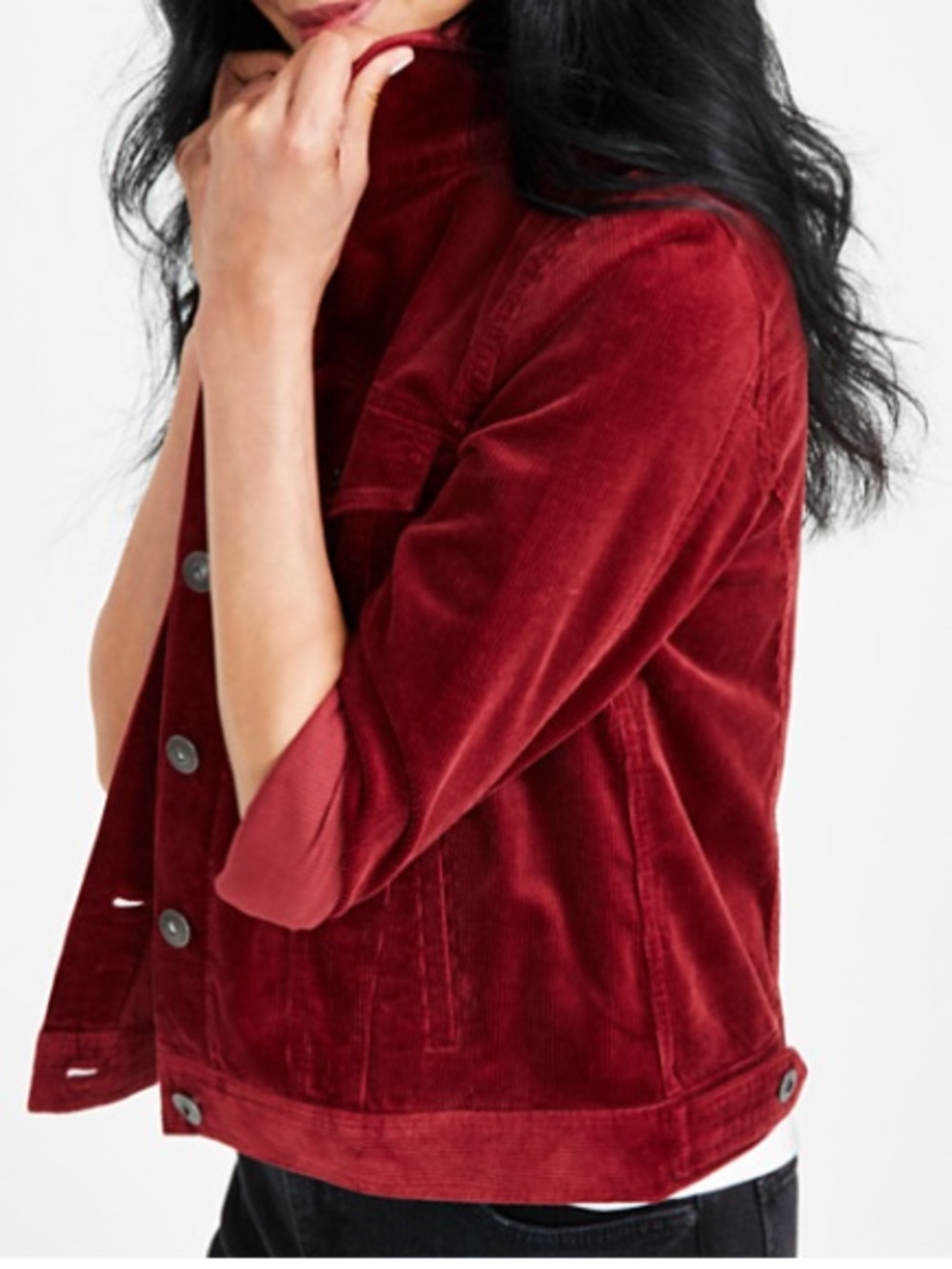 Style & Co. Women's Corduroy Trucker Jacket in Burgundy